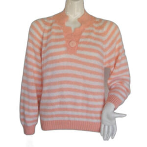 VINTAGE Sweater, S, Peach/White, Long sleeves, Pullover/1 button